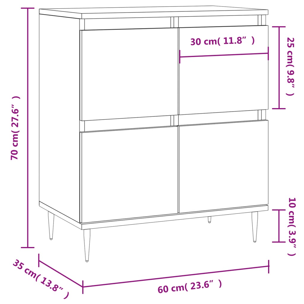 vidaXL Aparador 60x35x70 cm derivados de madeira cinzento sonoma