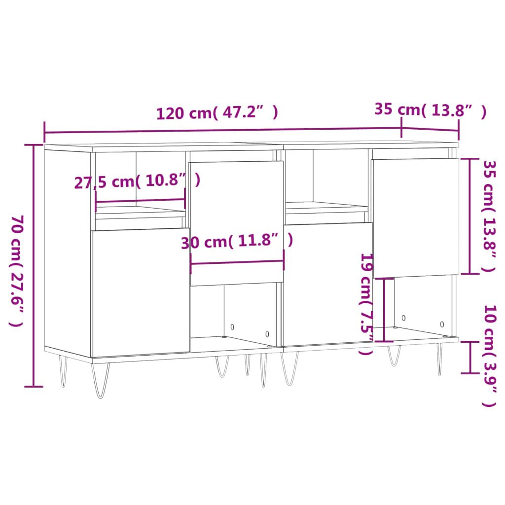 vidaXL Aparadores 2 pcs derivados de madeira cinzento cimento