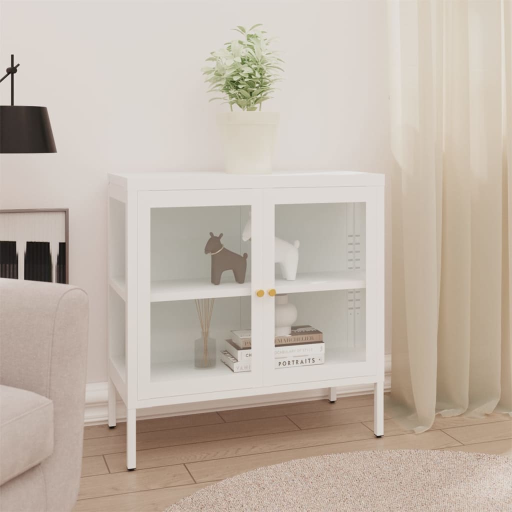 vidaXL Aparador 70x35x70 cm vidro e aço branco