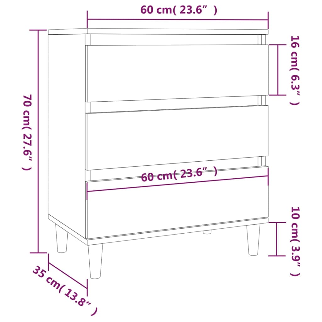 vidaXL Aparador 60x35x70 cm derivados de madeira branco brilhante