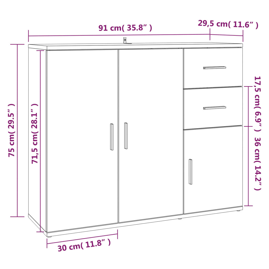 vidaXL Aparador 91x29,5x75 cm derivados de madeira branco