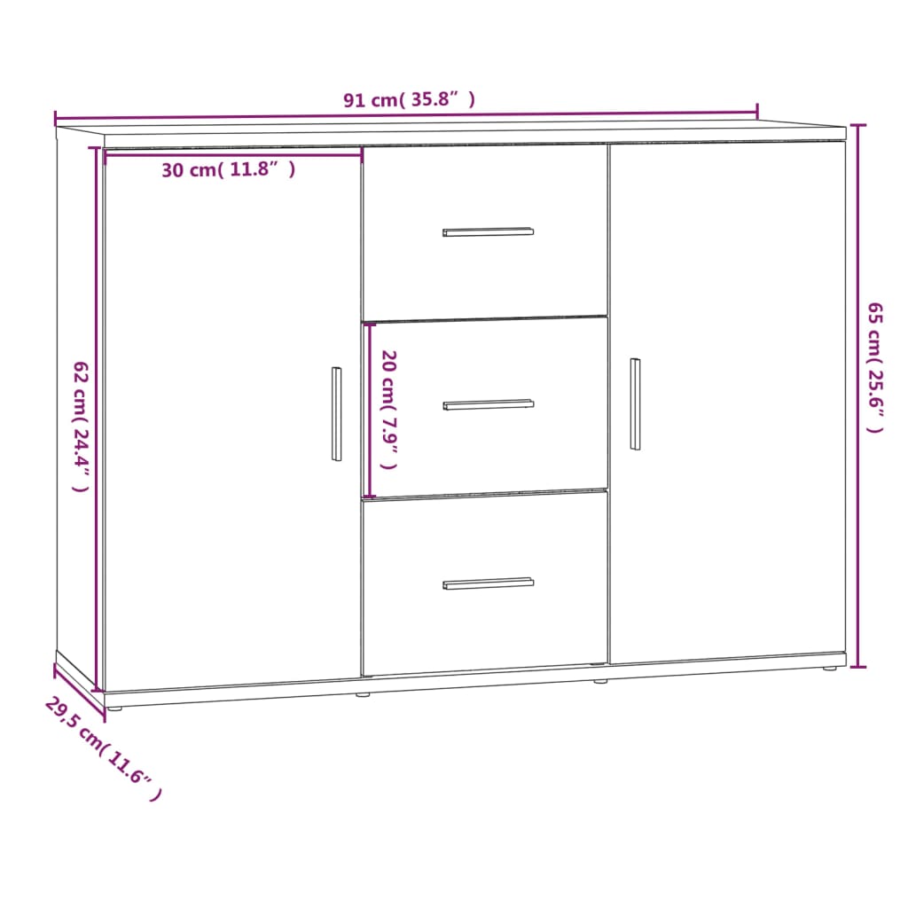 vidaXL Aparador 91x29,5x65 cm derivados de madeira cinza cimento