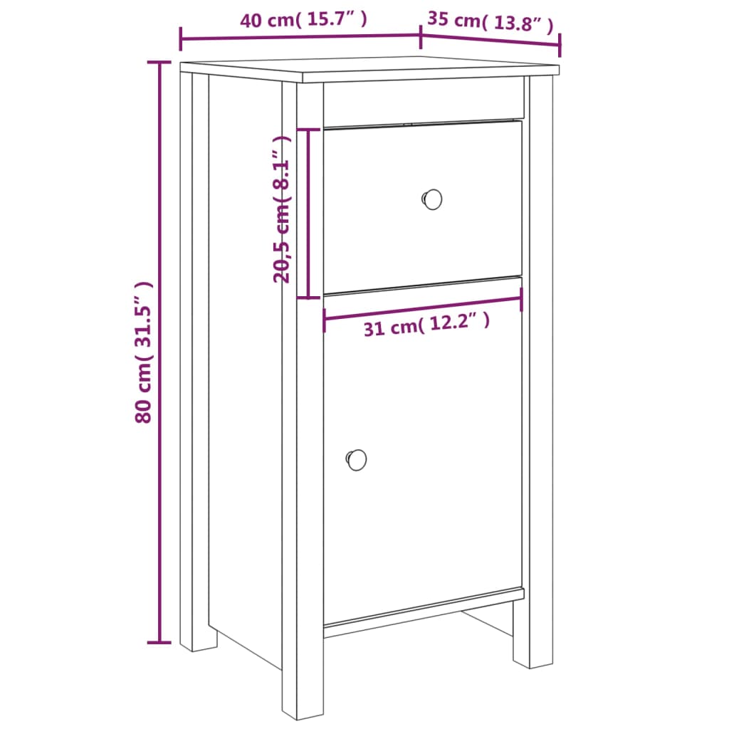 vidaXL Aparadores 2 pcs 40x35x80 cm madeira de pinho maciça cinza