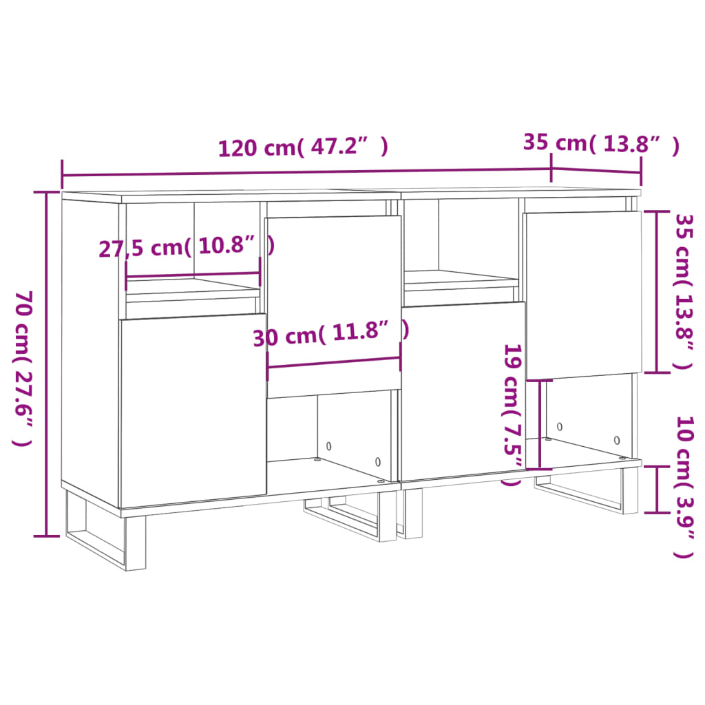 vidaXL Aparadores 2 pcs derivados de madeira preto