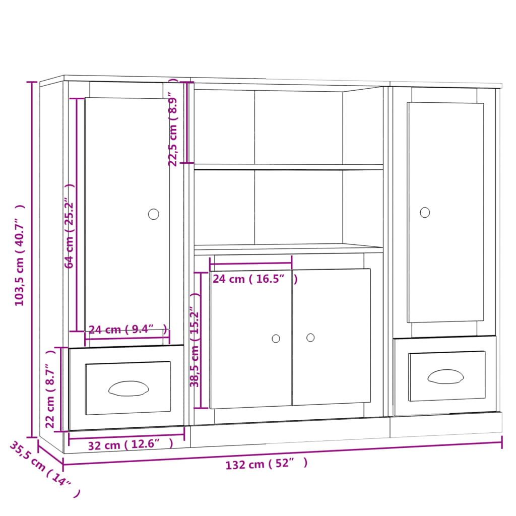 vidaXL Armários altos 3 pcs derivados de madeira cinzento cimento