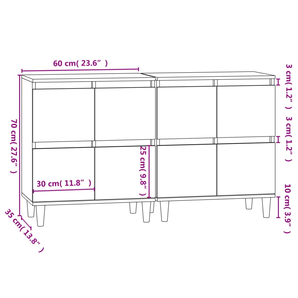 vidaXL Aparadores 2 pcs 60x35x70 cm derivados de madeira cinza cimento