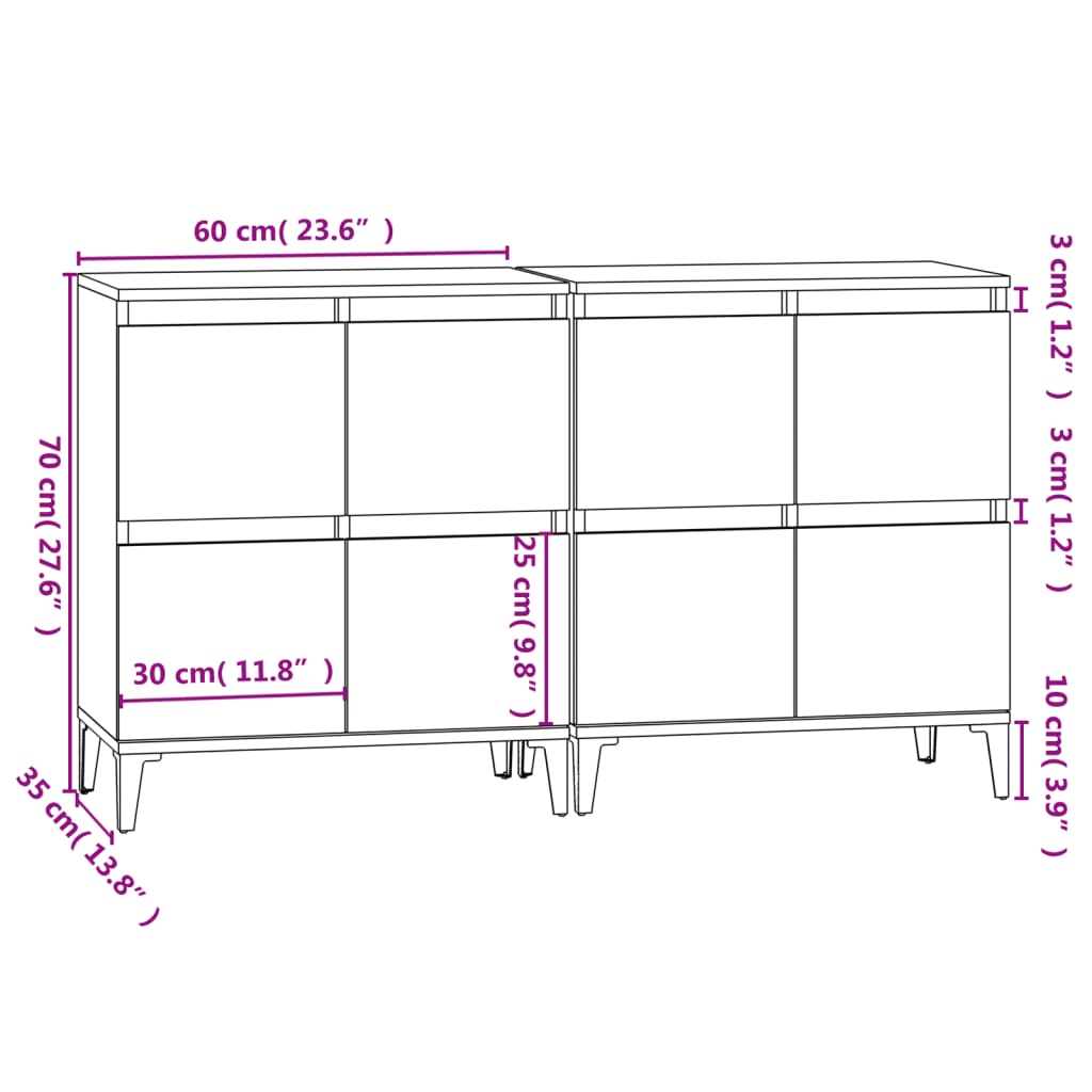 vidaXL Aparadores 2 pcs 60x35x70 cm derivados de madeira preto