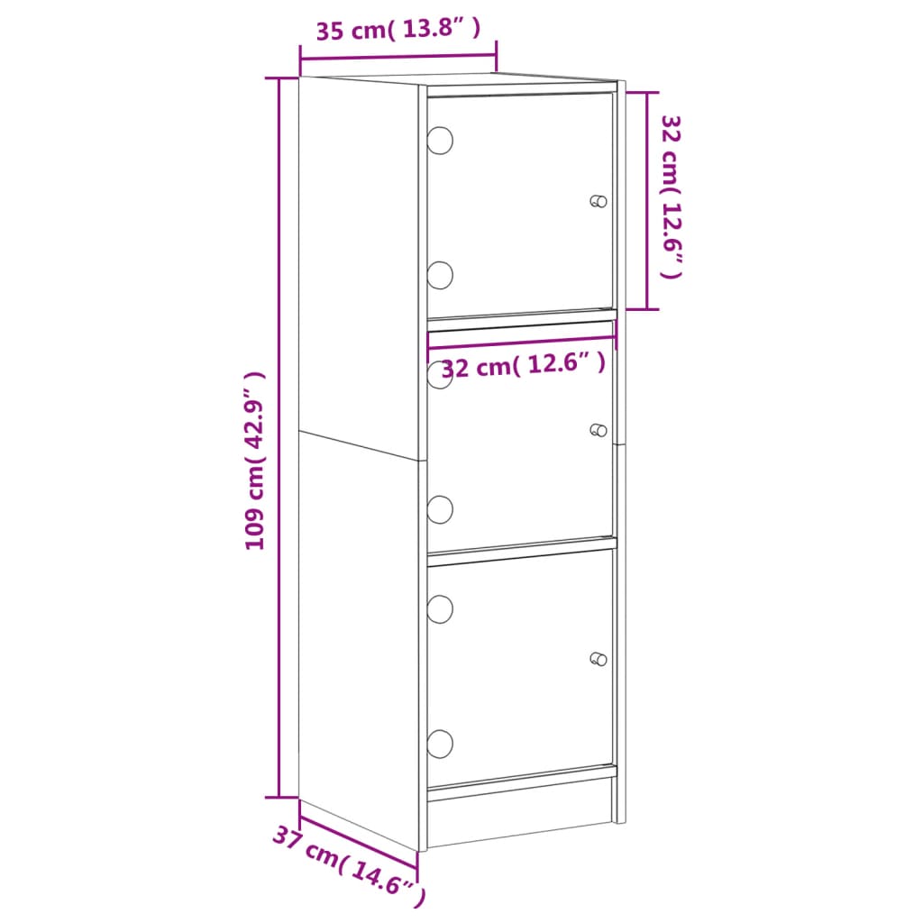 vidaXL Aparador alto c/ portas de vidro 35x37x109 cm carvalho sonoma