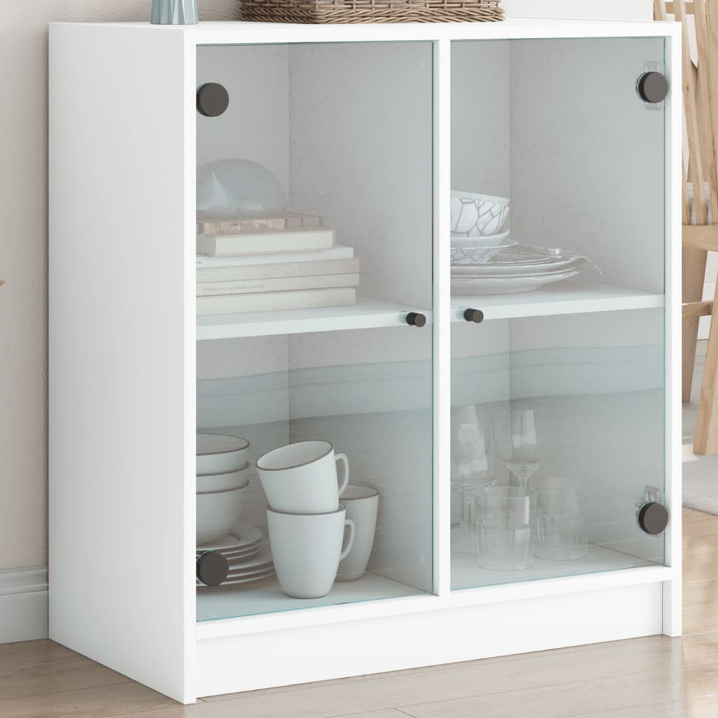 vidaXL Armário de apoio c/ portas de vidro 68x37x75,5 cm branco