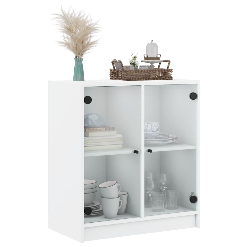 vidaXL Armário de apoio c/ portas de vidro 68x37x75,5 cm branco