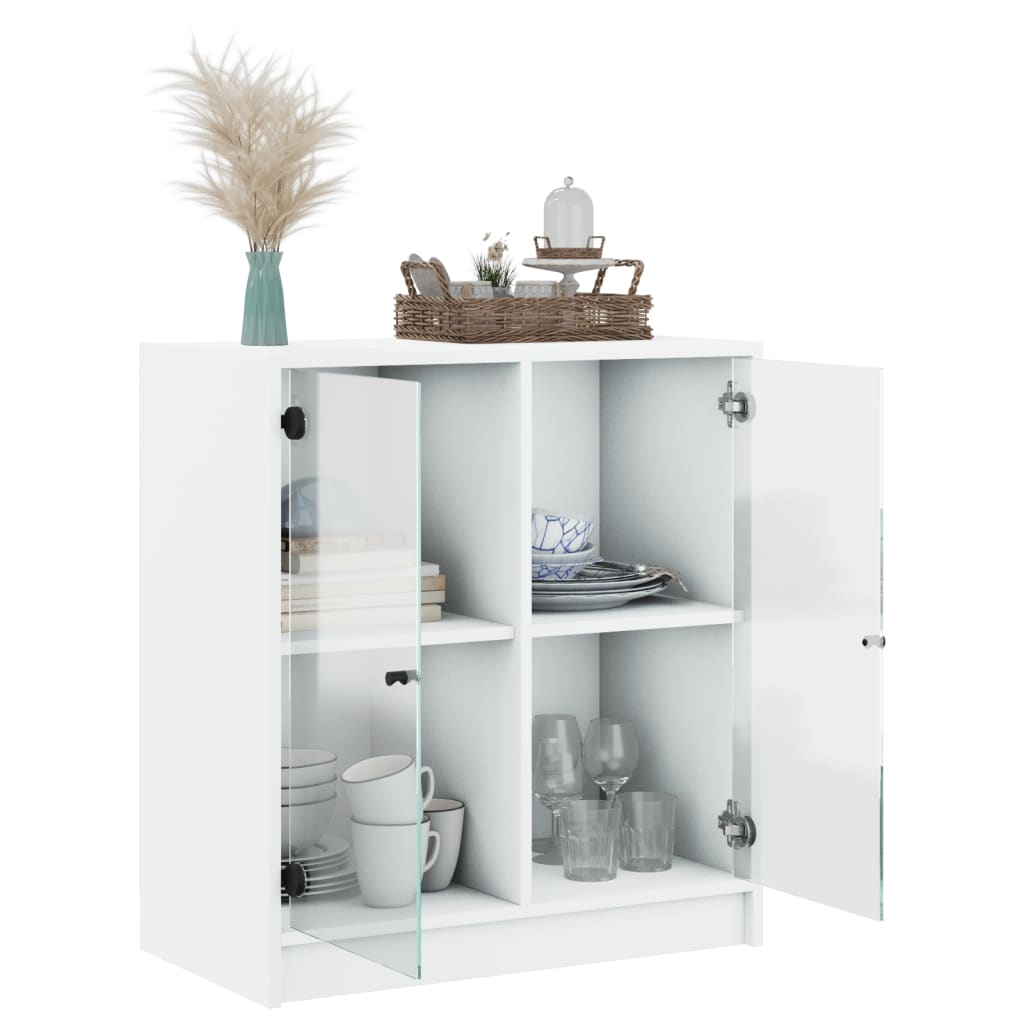 vidaXL Armário de apoio c/ portas de vidro 68x37x75,5 cm branco