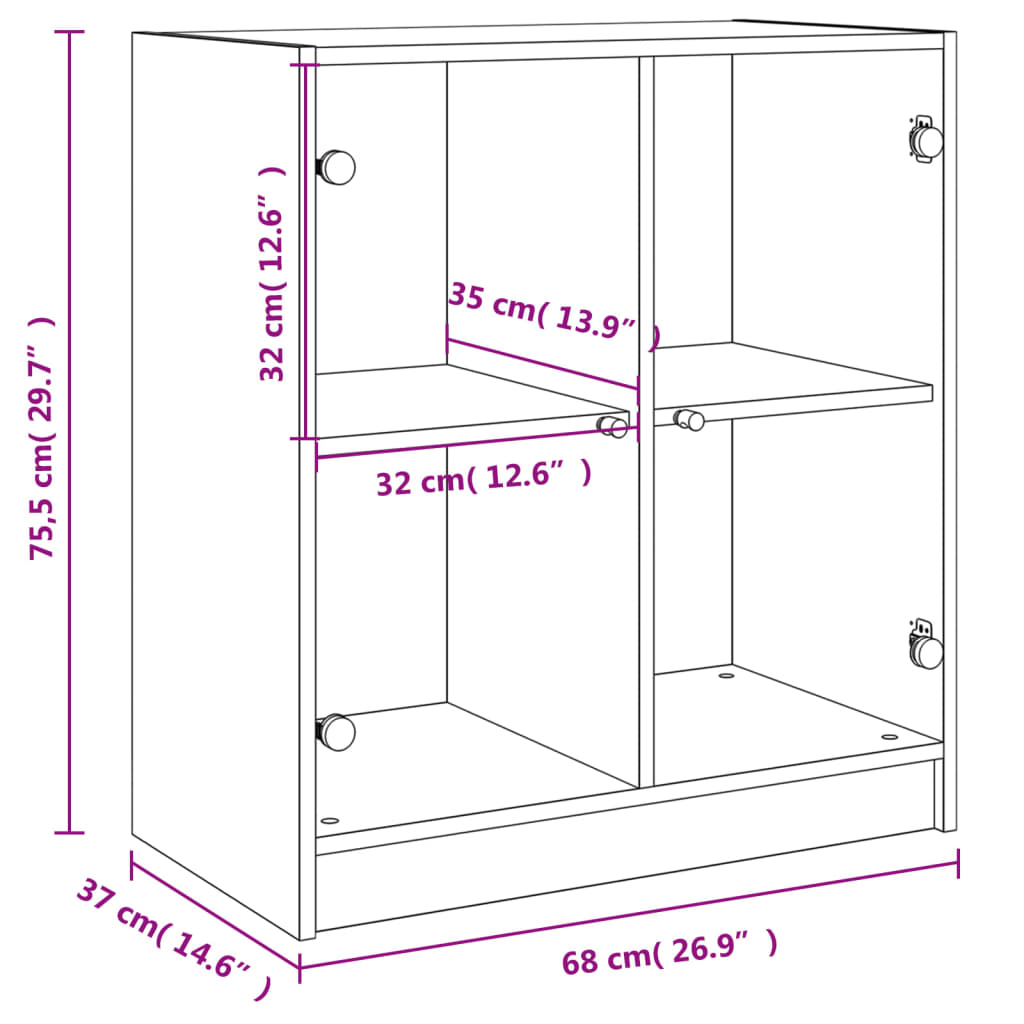 vidaXL Armário de apoio c/ portas de vidro 68x37x75,5 cm branco