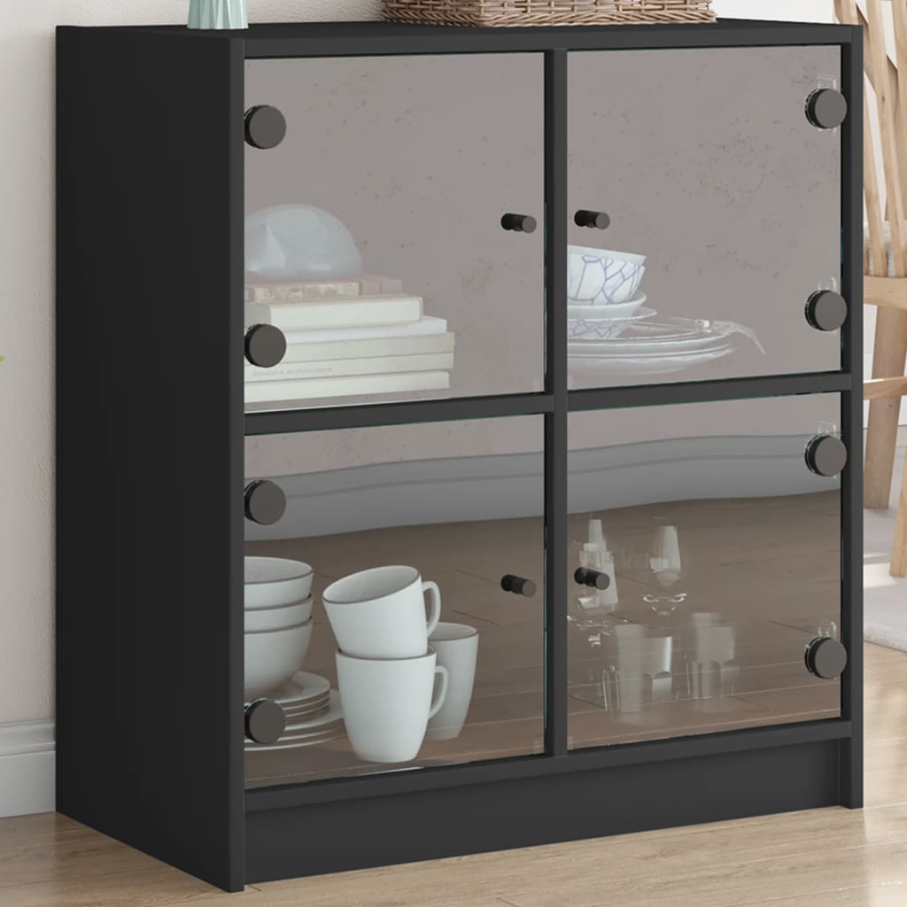 vidaXL Armário de apoio c/ portas de vidro 68x37x75,5 cm preto