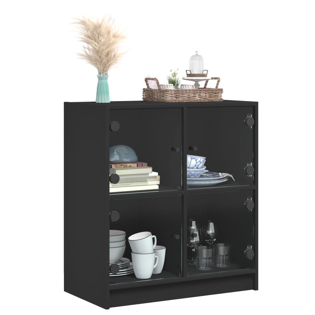 vidaXL Armário de apoio c/ portas de vidro 68x37x75,5 cm preto