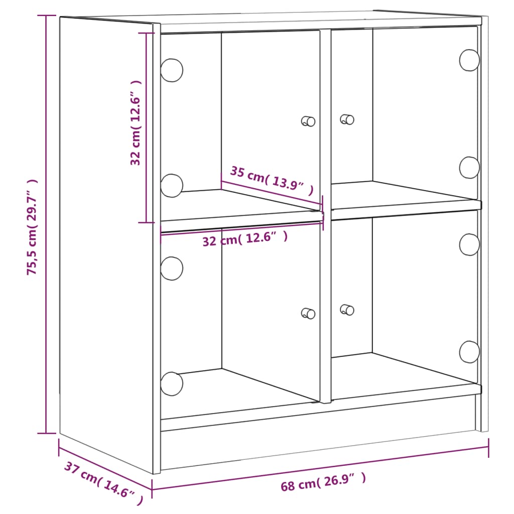 vidaXL Armário de apoio c/ portas de vidro 68x37x75,5 cm preto