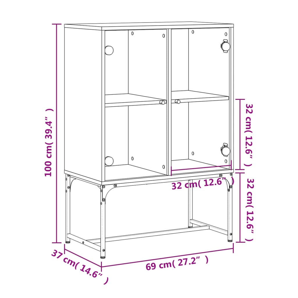 vidaXL Armário de apoio c/ portas vidro 69x37x100cm carvalho castanho