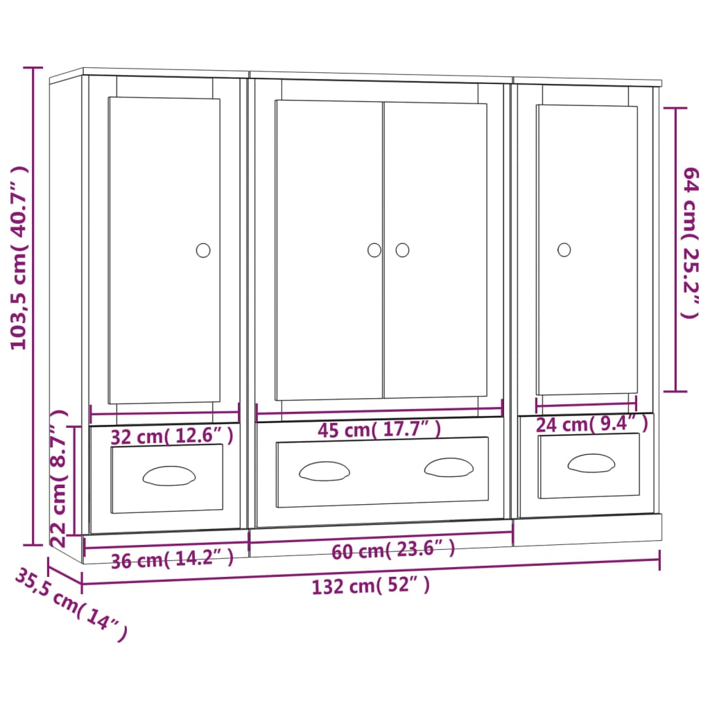 vidaXL Armários altos 3 pcs derivados de madeira cinzento sonoma