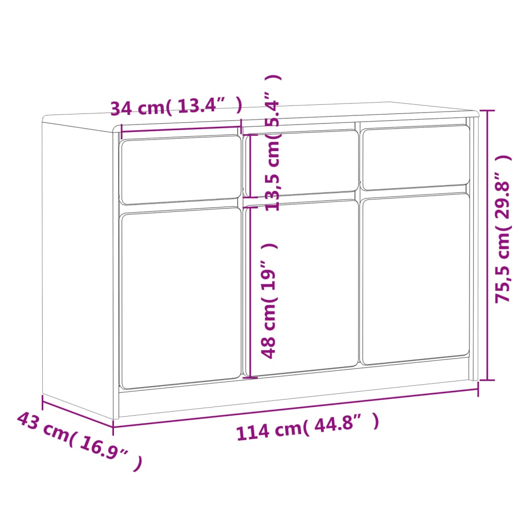 vidaXL Aparador SAUDA 114x43x75,5 cm pinho maciço cor carvalho