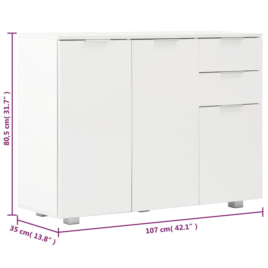 vidaXL Aparador 107x35x80,5 cm branco brilhante