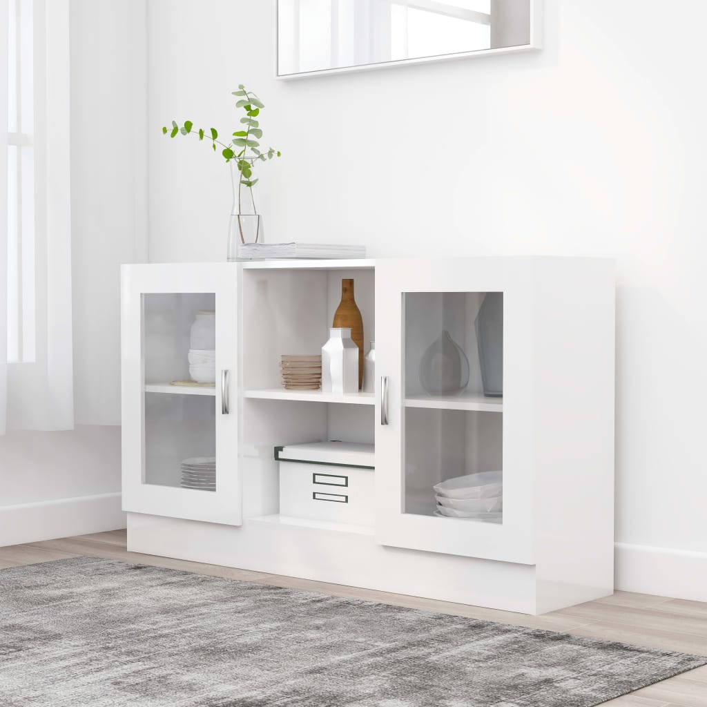 vidaXL Armário vitrine 120x30,5x70 cm contraplacado branco brilhante