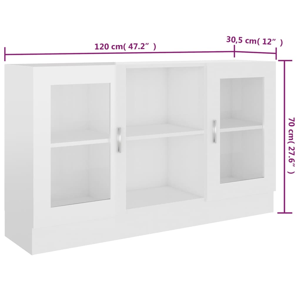 vidaXL Armário vitrine 120x30,5x70 cm contraplacado branco brilhante