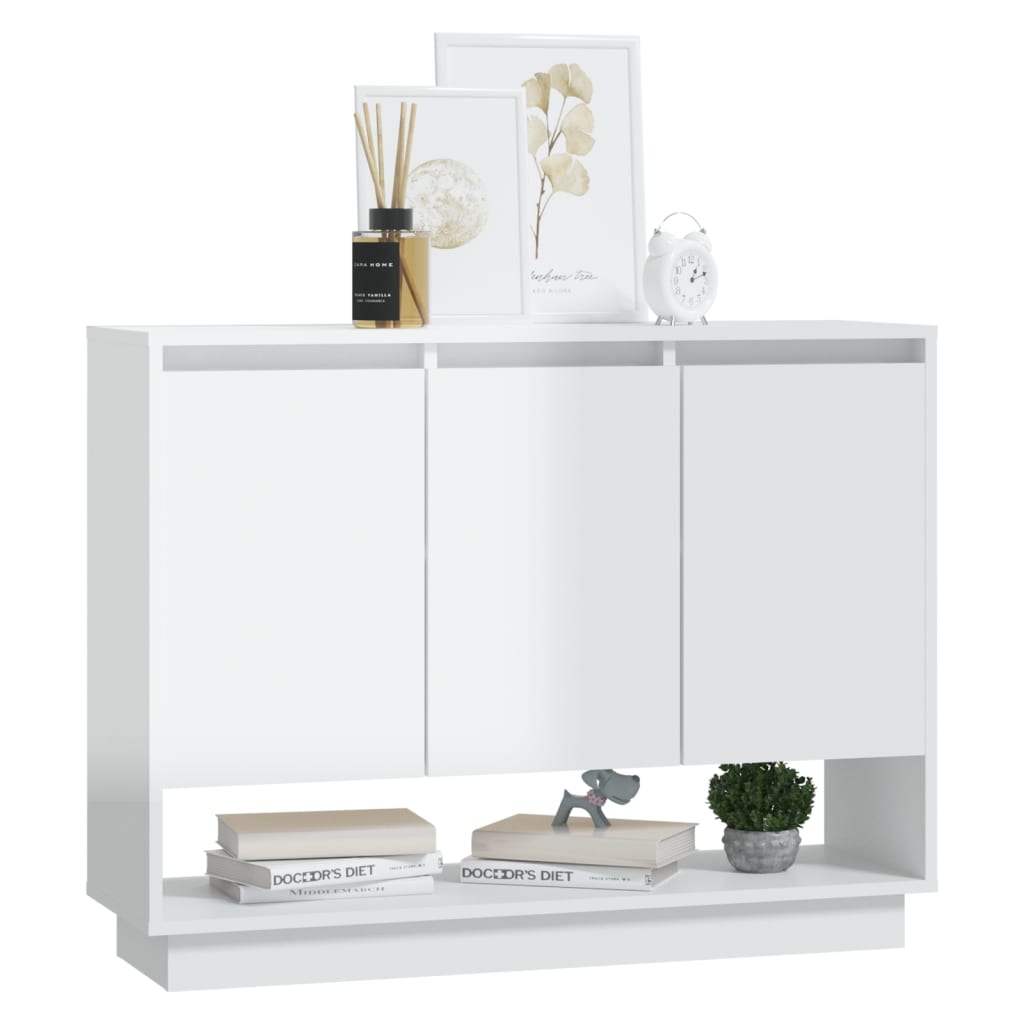 vidaXL Aparador 97x31x75 cm contraplacado branco brilhante