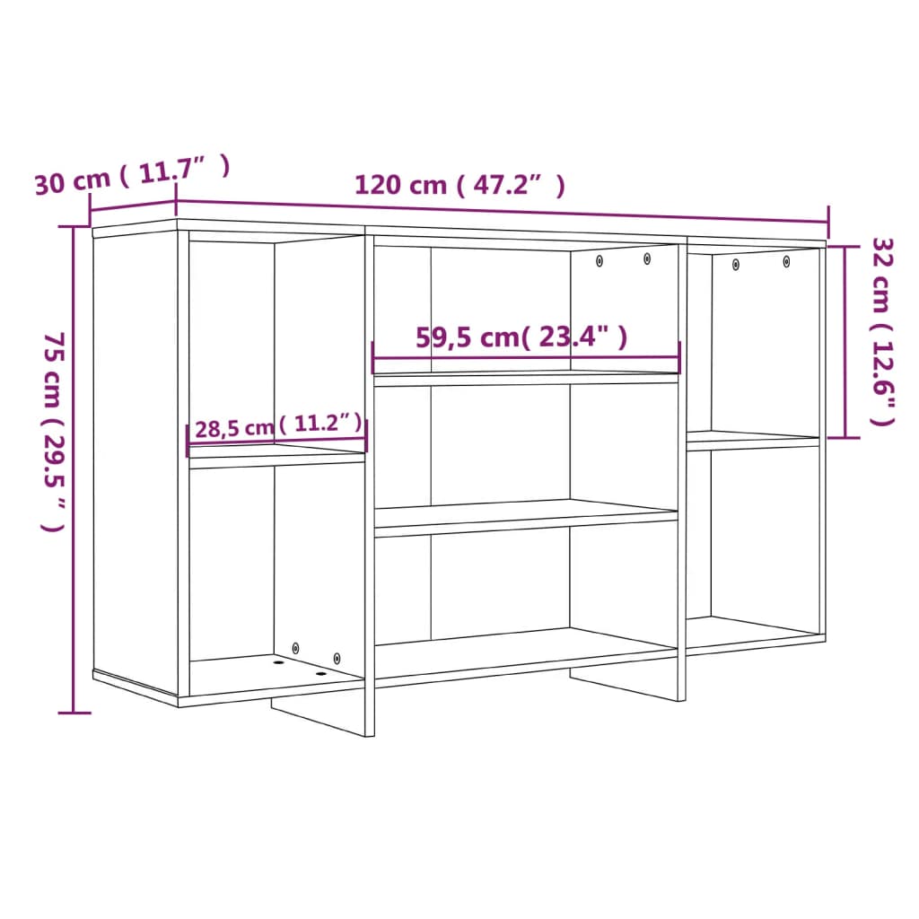 vidaXL Aparador 120x30x75 cm aglomerado branco brilhante