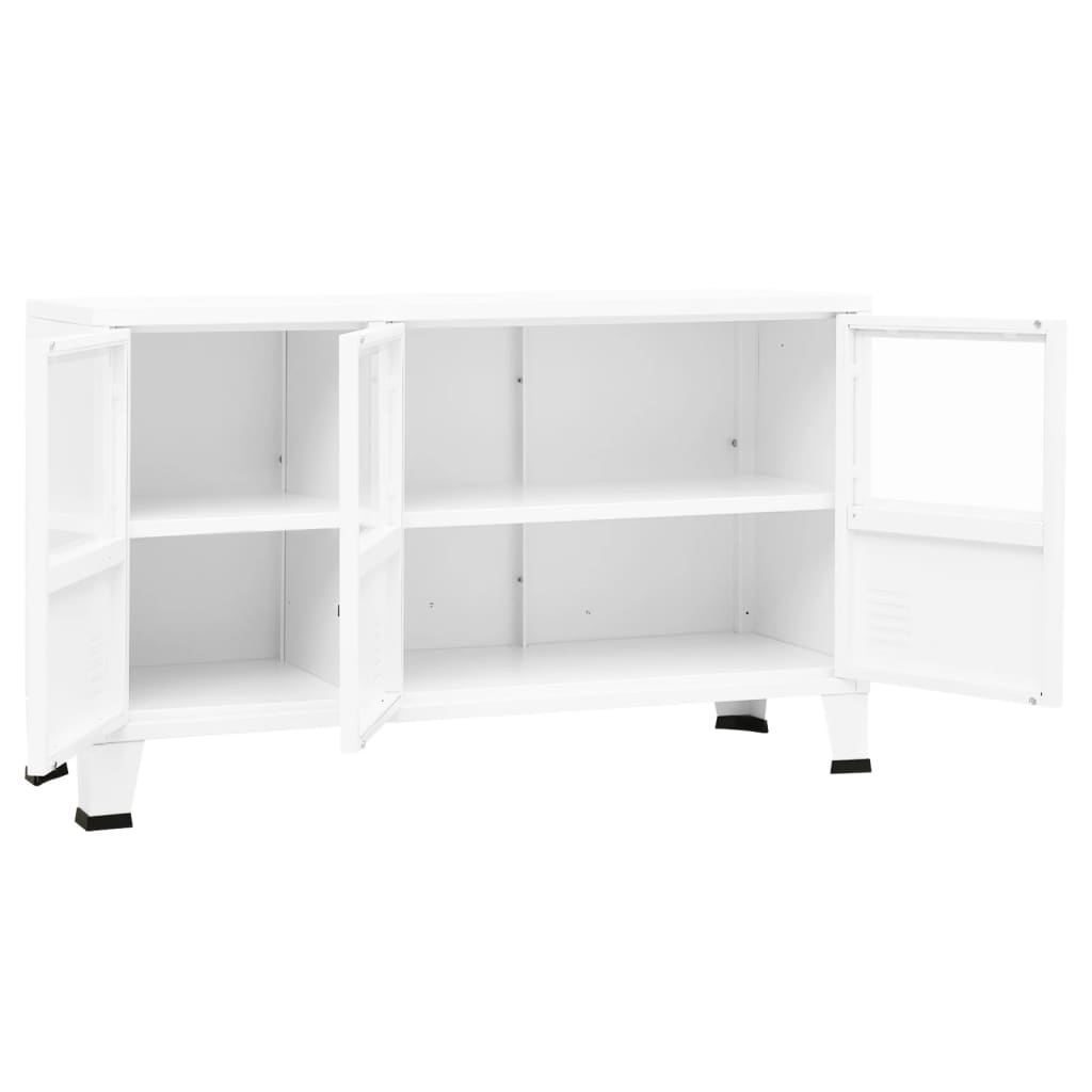 vidaXL Aparador industrial 105x35x62 cm metal e vidro branco