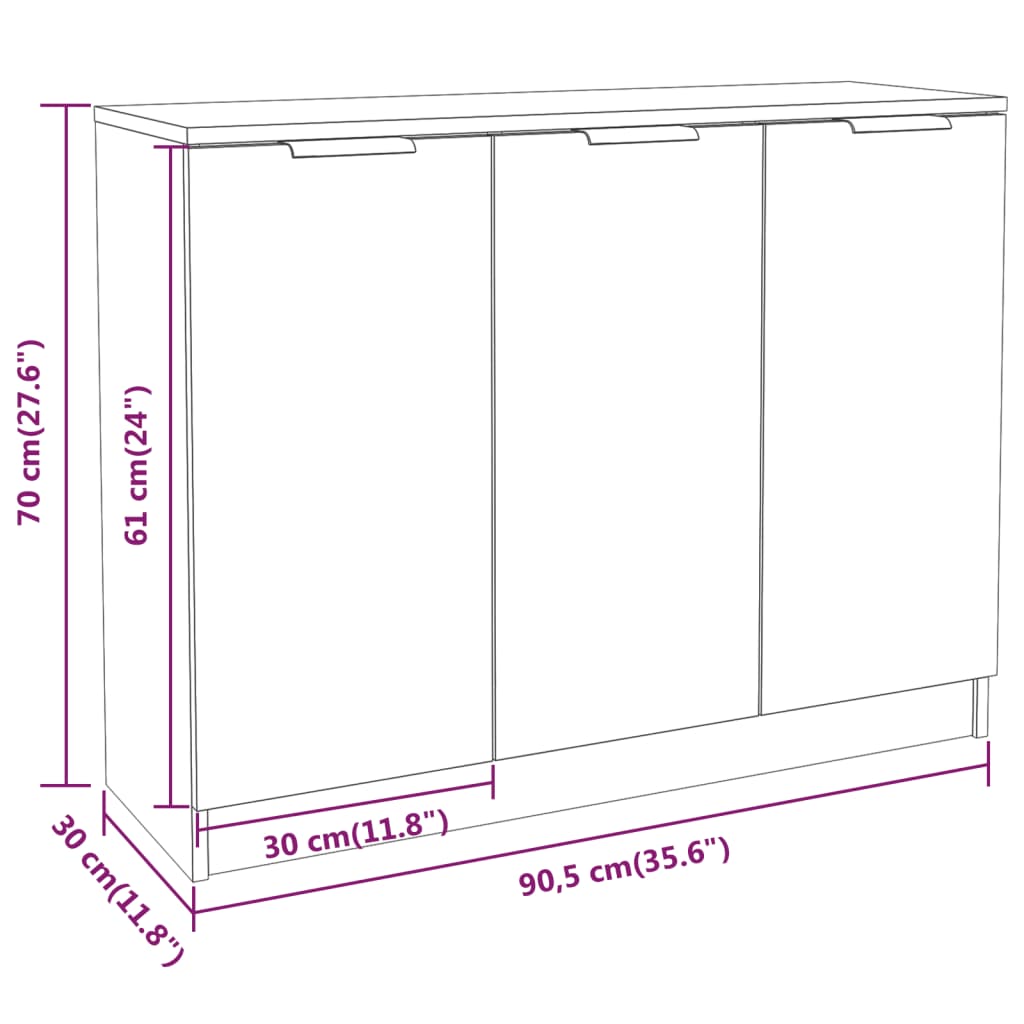 vidaXL Aparador 90,5x30x70cm derivados madeira branco/carvalho sonoma