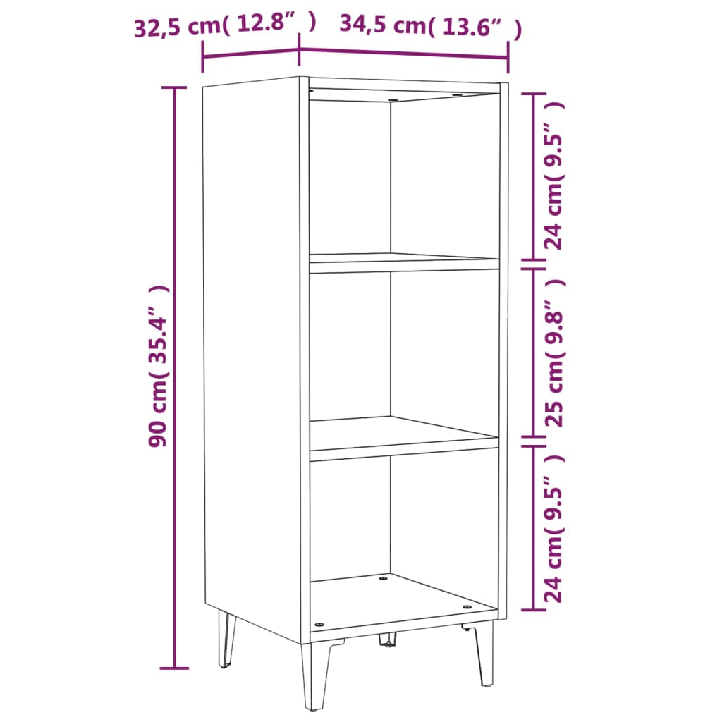 vidaXL Aparador 34,5x32,5x90 cm derivados de madeira branco brilhante