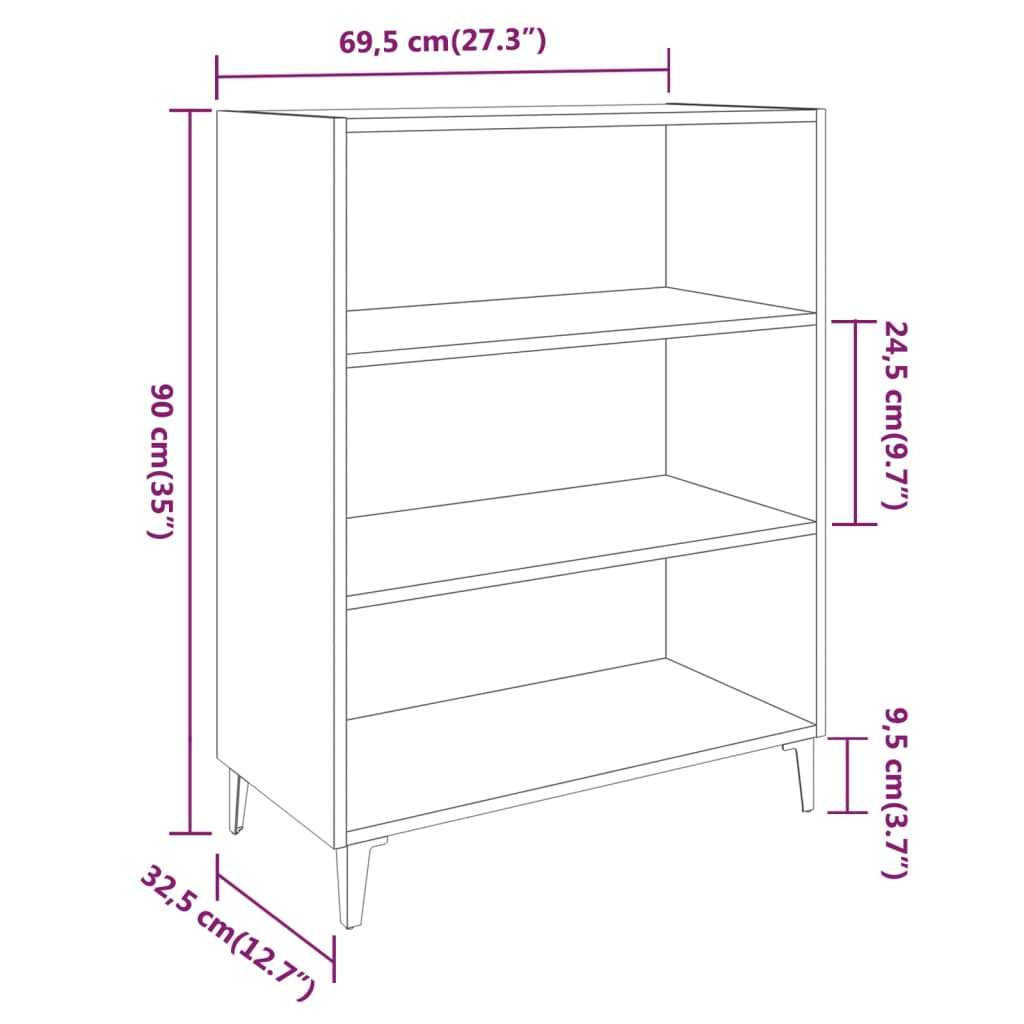 vidaXL Aparador 69,5x32,5x90 cm derivados de madeira branco brilhante