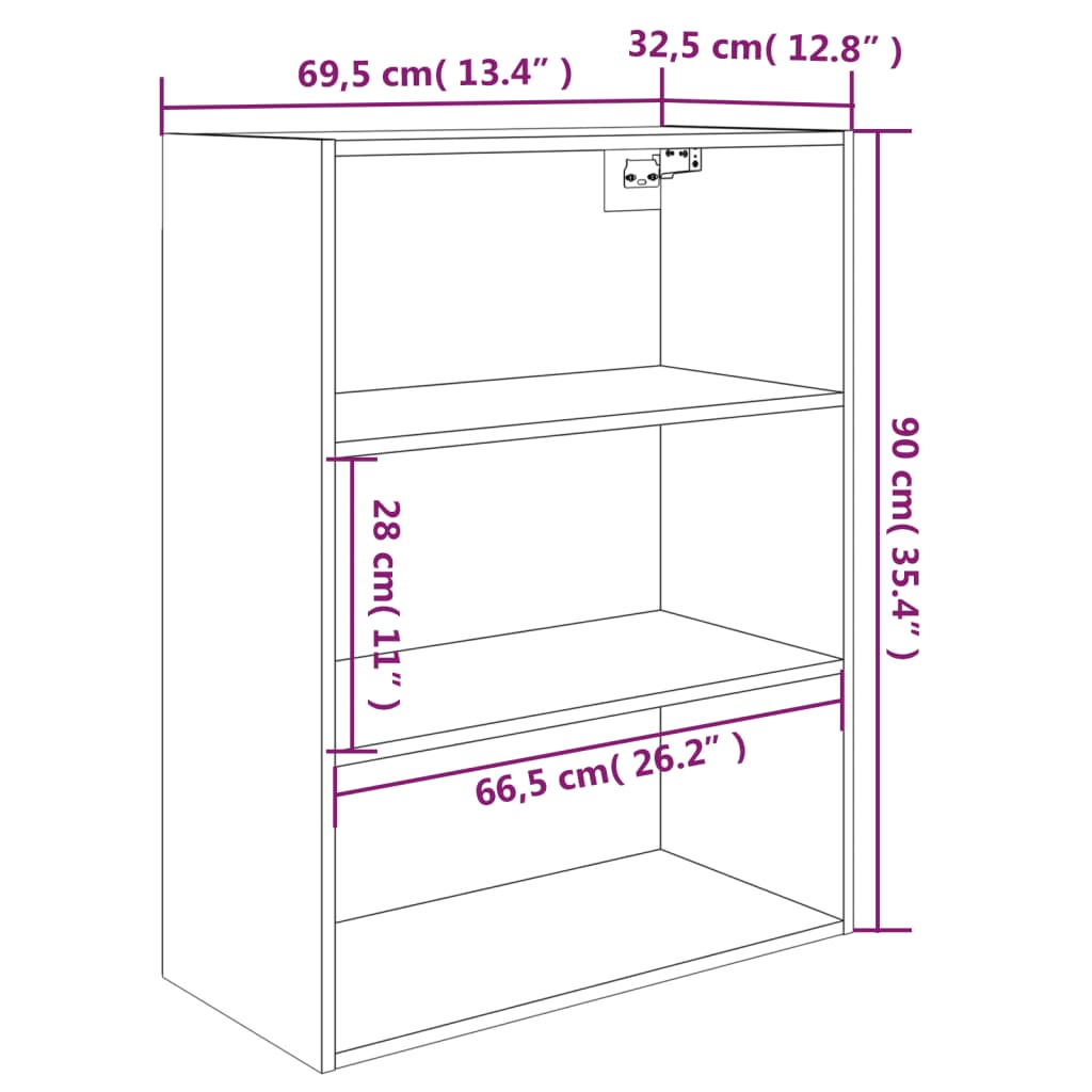 vidaXL Armário de parede suspenso 69,5x32,5x90 cm branco