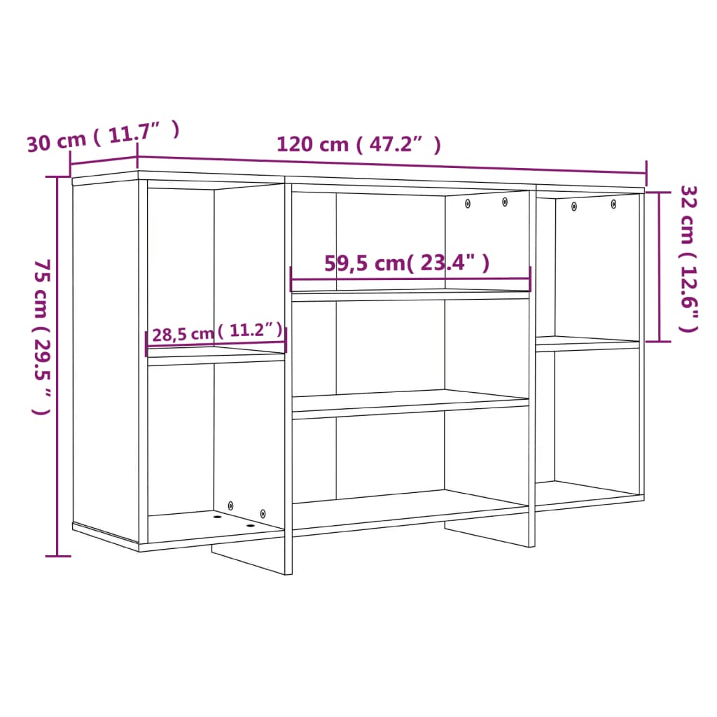 vidaXL Aparador 120x30x75 cm aglomerado cor carvalho castanho