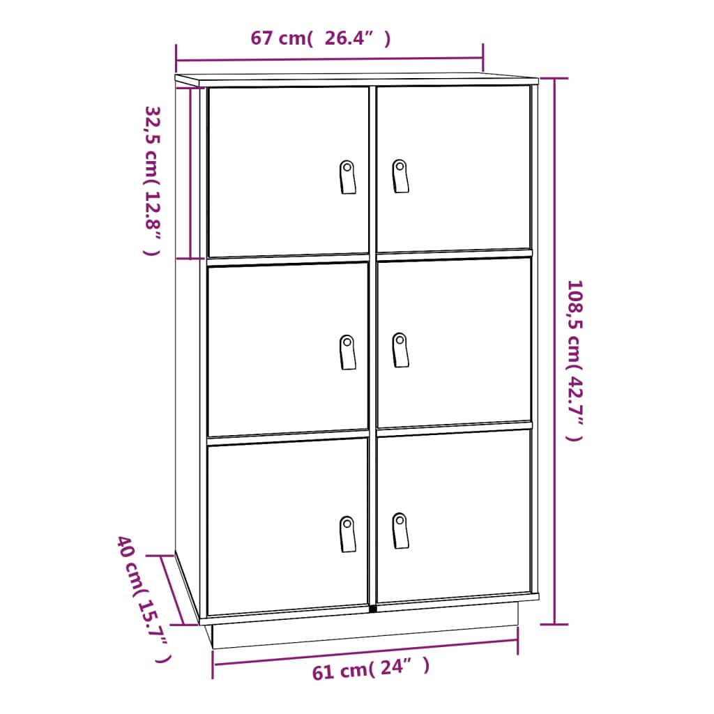 vidaXL Aparador alto 67x40x108,5 cm pinho maciço castanho mel