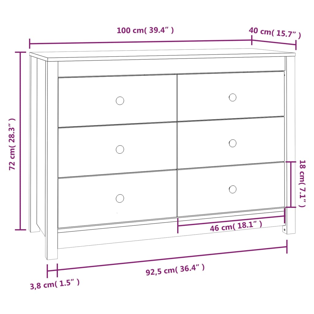 vidaXL Armário de apoio 100x40x72 cm pinho maciço cinza