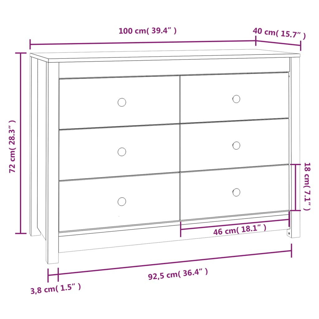 vidaXL Armário de apoio 100x40x72 cm pinho maciço