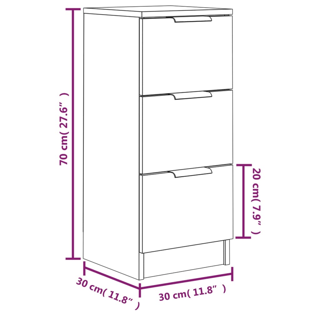 vidaXL Aparadores 2 pcs 30x30x70 cm madeira processada sonoma cinza