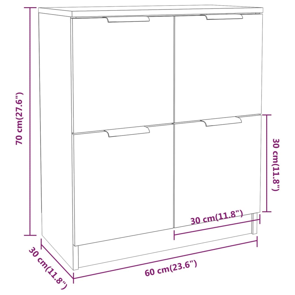 vidaXL Aparadores 2 pcs 60x30x70 cm madeira processada cinza cimento