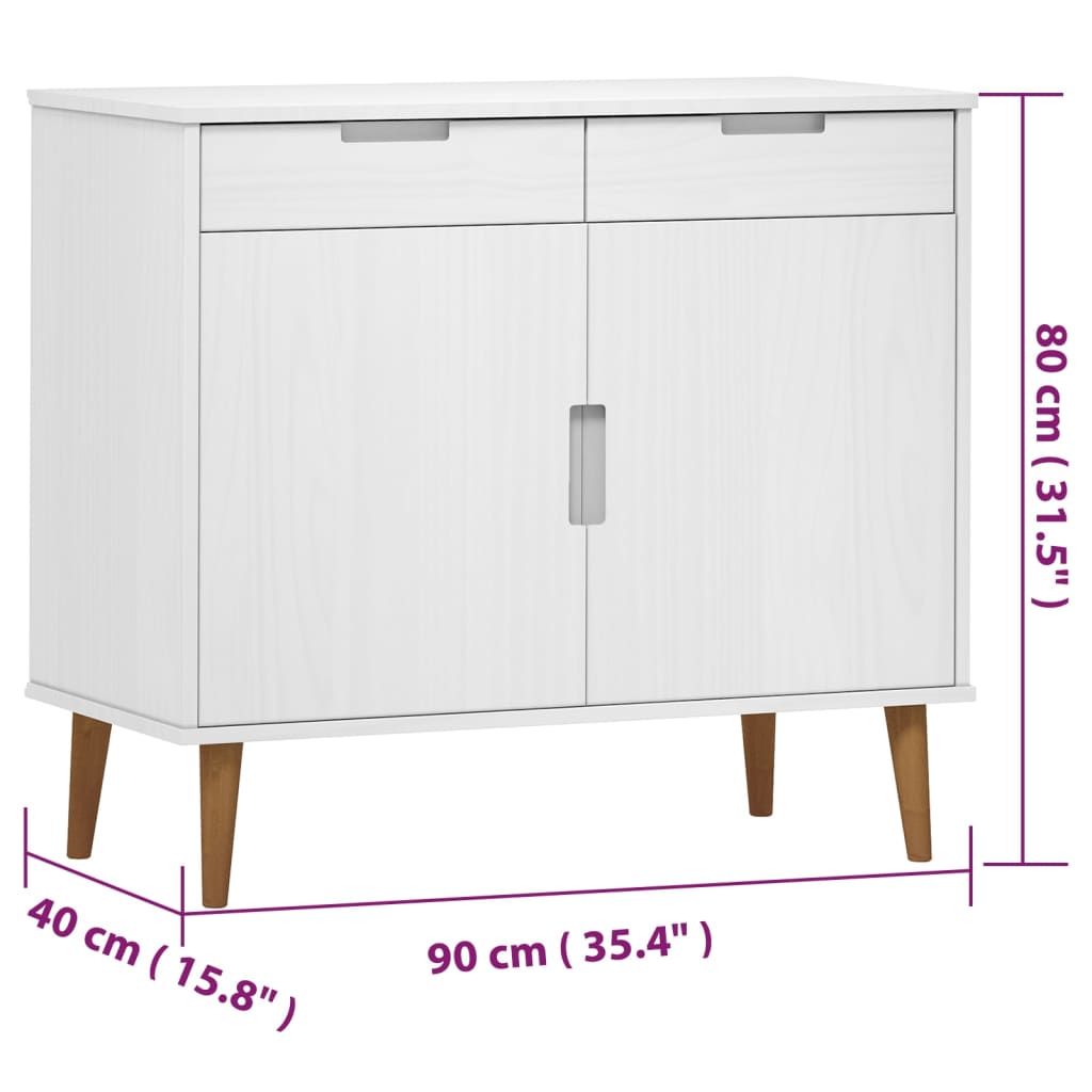 vidaXL Aparador MOLDE 90x40x80 cm pinho maciço branco