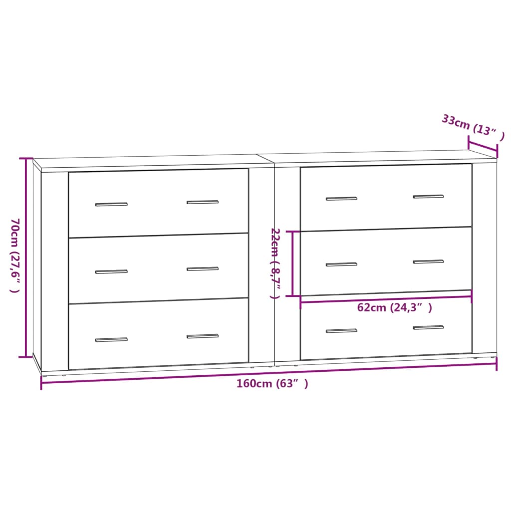 vidaXL Aparadores 2 pcs derivados de madeira preto