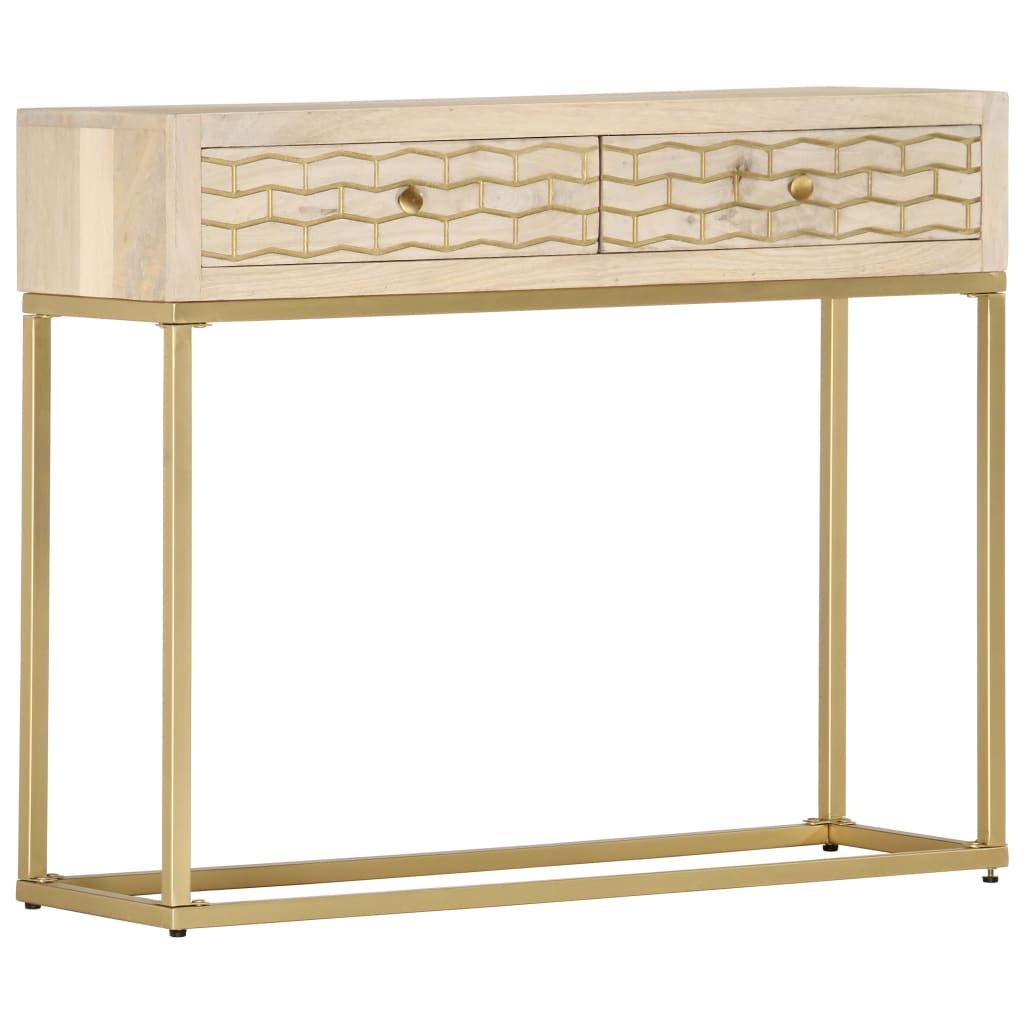 vidaXL Mesa consola 90x30x75 cm madeira de mangueira maciça dourado