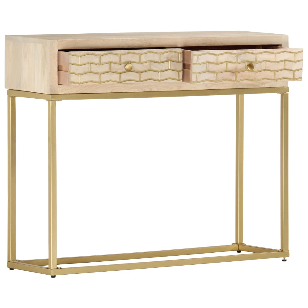 vidaXL Mesa consola 90x30x75 cm madeira de mangueira maciça dourado