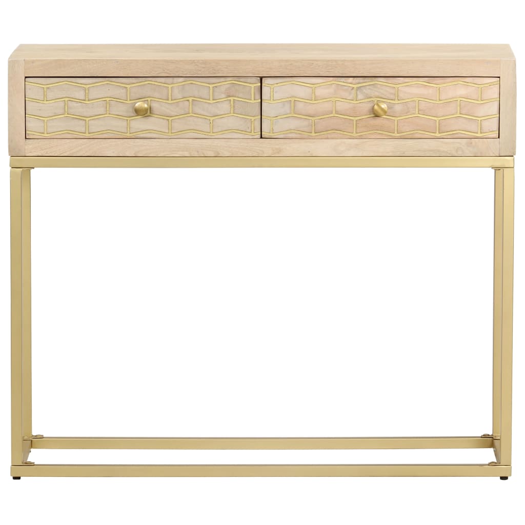 vidaXL Mesa consola 90x30x75 cm madeira de mangueira maciça dourado