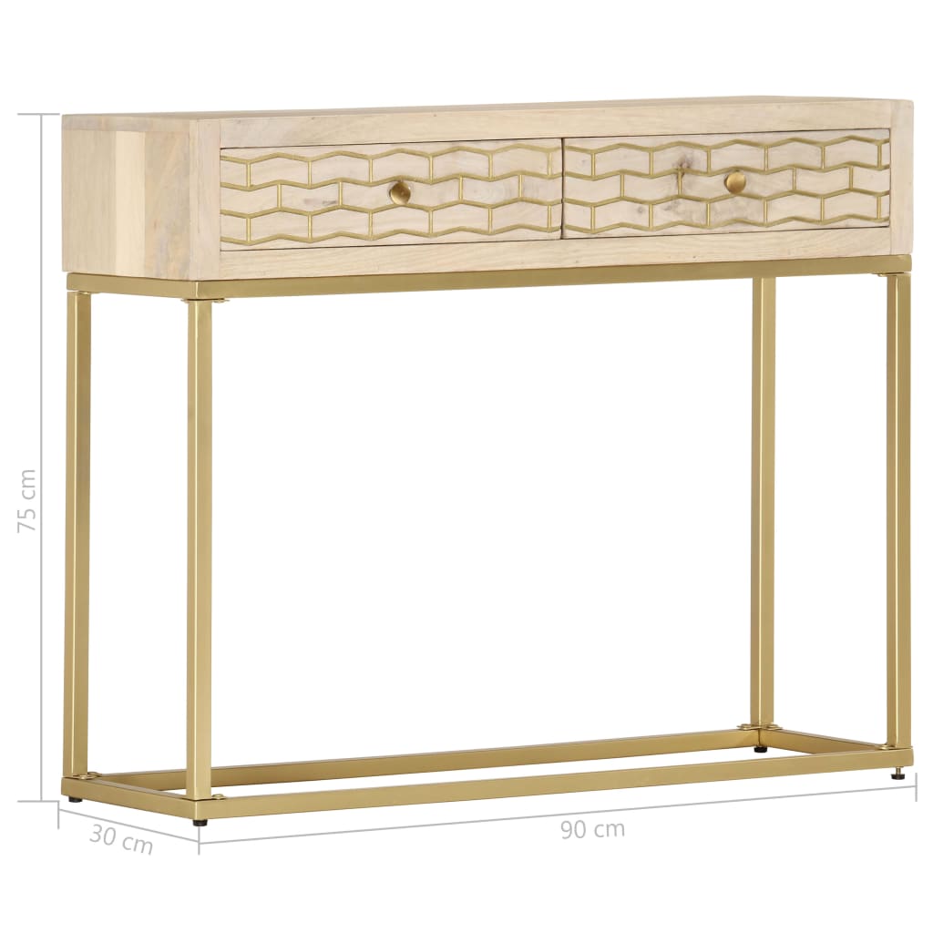 vidaXL Mesa consola 90x30x75 cm madeira de mangueira maciça dourado