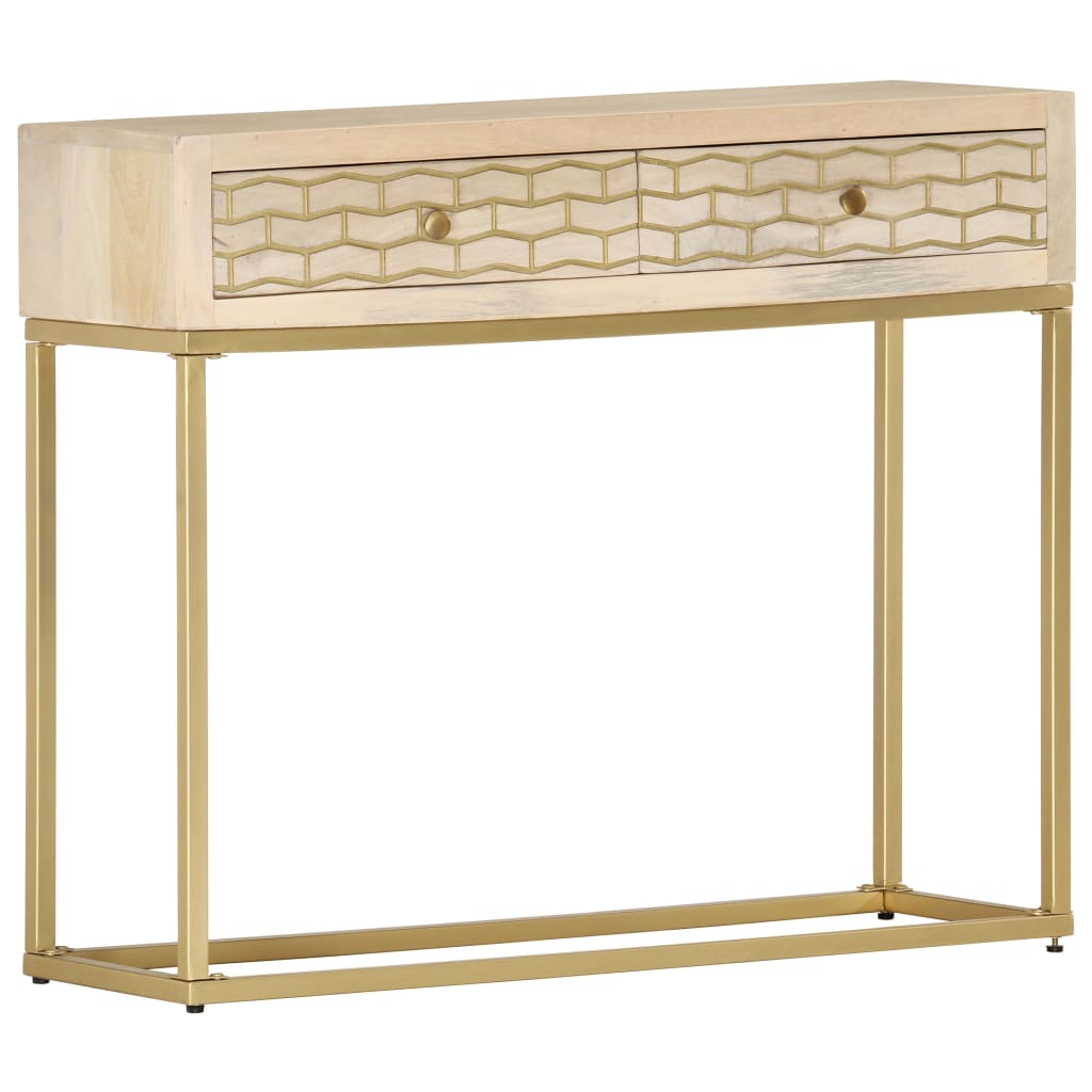 vidaXL Mesa consola 90x30x75 cm madeira de mangueira maciça dourado