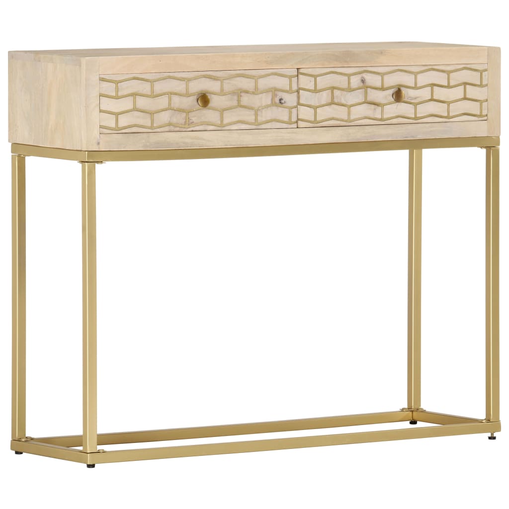 vidaXL Mesa consola 90x30x75 cm madeira de mangueira maciça dourado