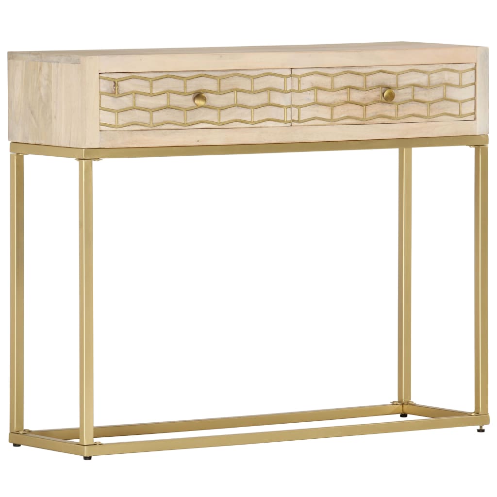 vidaXL Mesa consola 90x30x75 cm madeira de mangueira maciça dourado