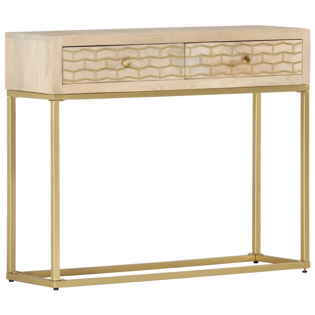 vidaXL Mesa consola 90x30x75 cm madeira de mangueira maciça dourado