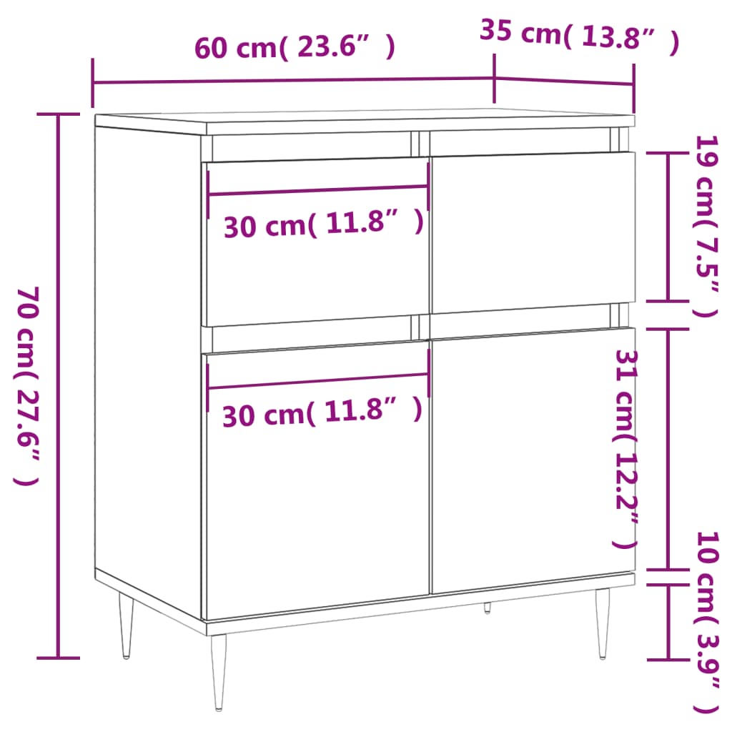 vidaXL Aparador 60x35x70 cm derivados de madeira branco brilhante