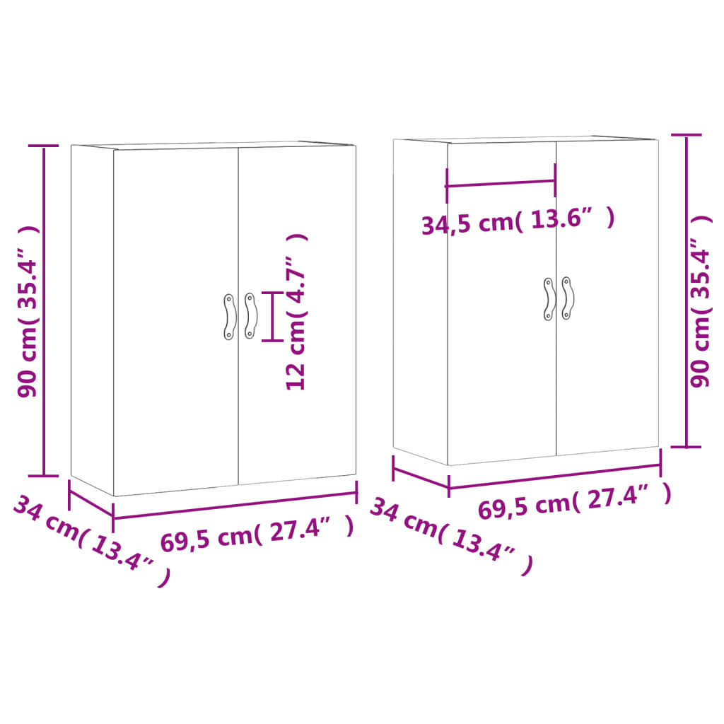 vidaXL Armários de parede 2 pcs 69,5x34x90 cm cinzento cimento